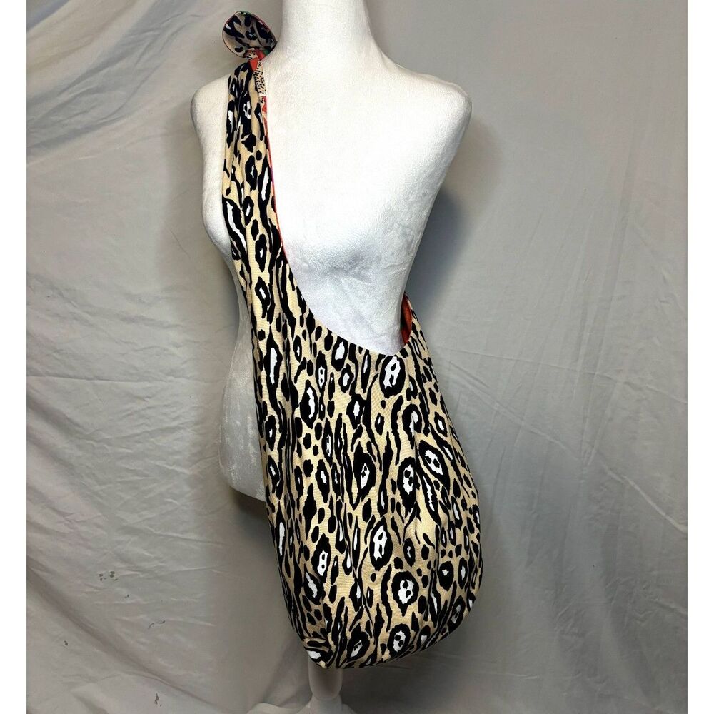 Cabi Reversable Large Sling Bag Orange Tropical Animal Print Womens Designer
